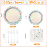 Iridescent Party Plates and Napkins,200pcs | 50 7inch Dessert Plates |