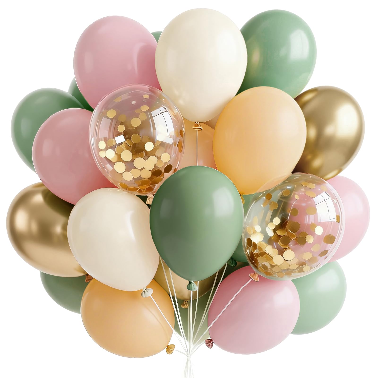 PartyWoo Pink and Green Balloons 65pcs 12 Inch Metallic Gold Sand