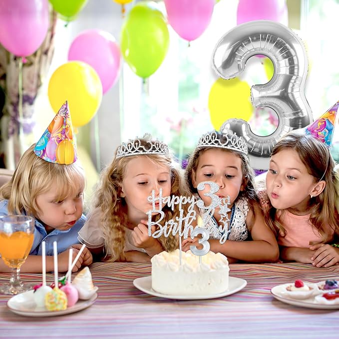 3rd Birthday Decorations for Girls Silver with 3rd Birthday Sash and