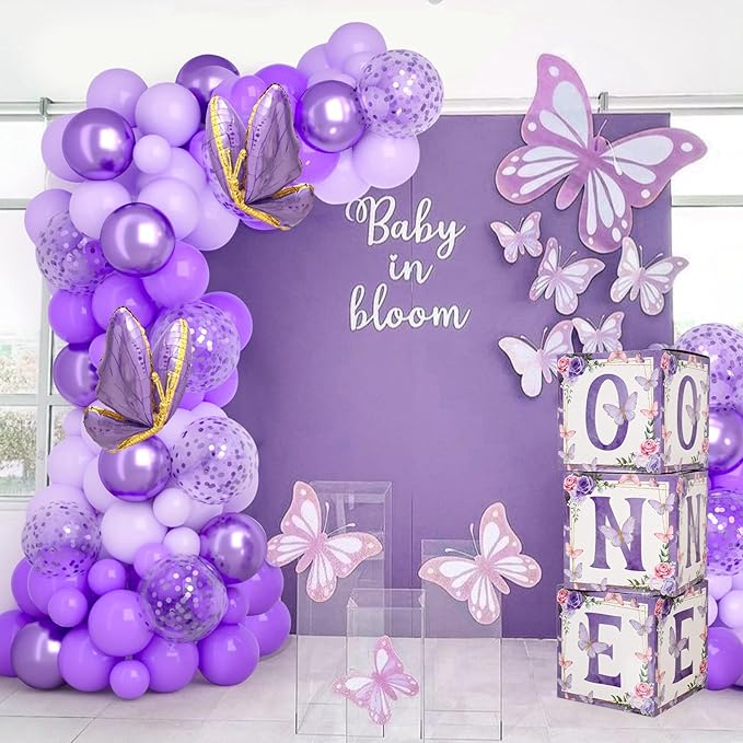 Butterfly First Birthday Decorations for Girl Purple Butterfly