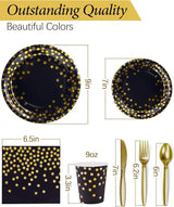 224 Pieces Party Supplies, Black and Gold Party Plates Cups and