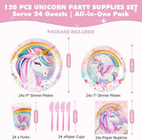 Unicorn Birthday Party Supplies Set Disposable Tableware for 24