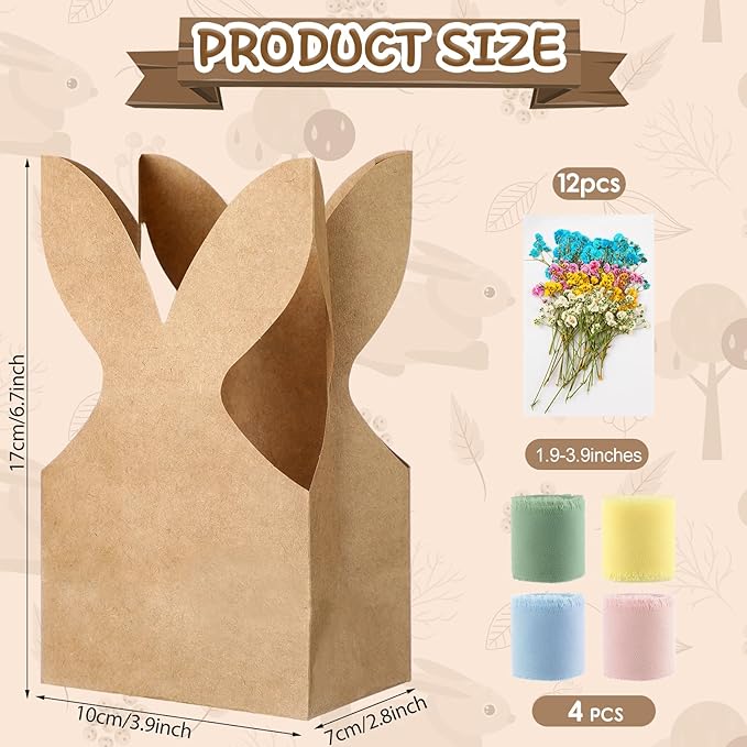 Affrolling 24 Set Boho Bow Easter Bunny Party Favor Bags DIY Bunny Gif