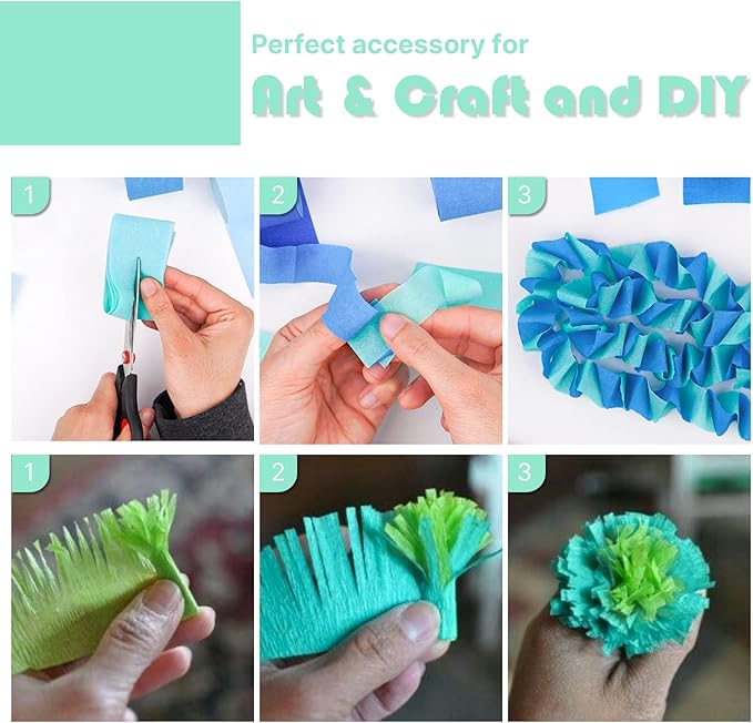 PartyWoo Mint Green Crepe Paper Streamers, 4 Rolls of 328ft for