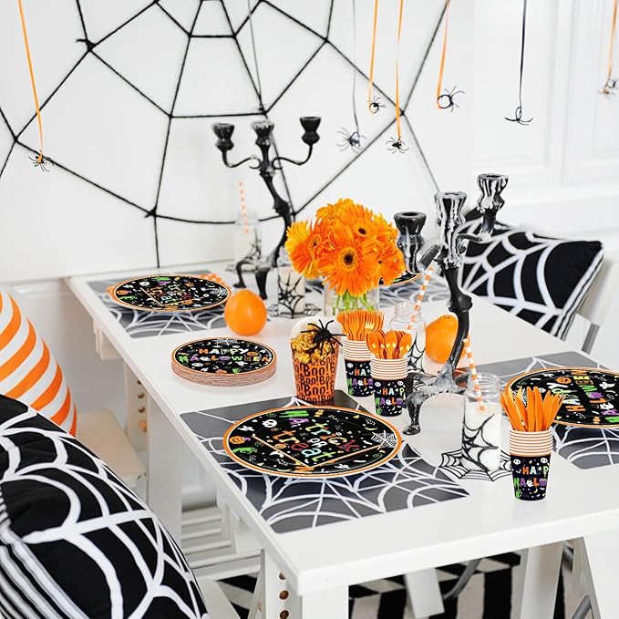 175 Pcs Halloween Tableware Party Supplies Set Serves 25 Spooky