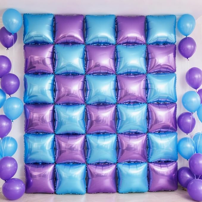 NISOCY 25PCS Light Purple and Blue Square Foil Balloons Wall Backdrop