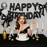 Black Happy Birthday Balloons, 31”Huge Black Bow Aluminum Foil
