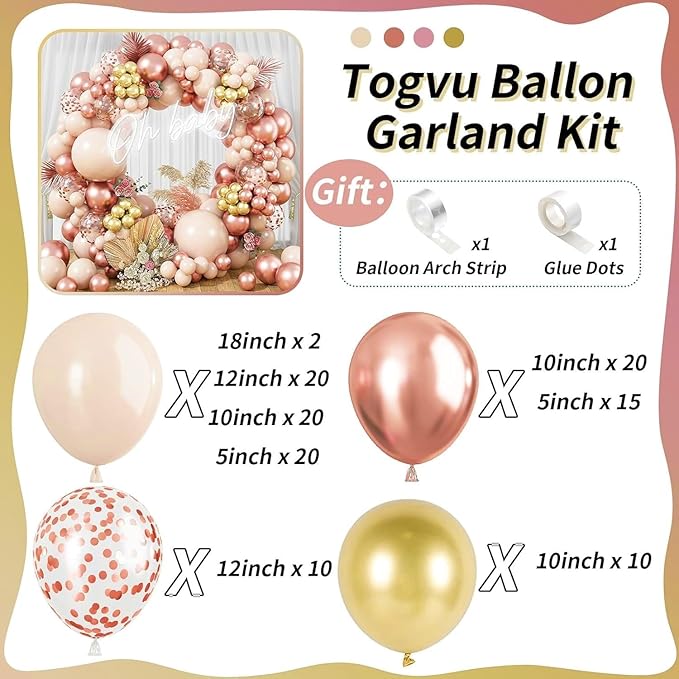 Blush Rose Gold Balloon Garland Arch Kit 119 Pieces Peach Pink Gold