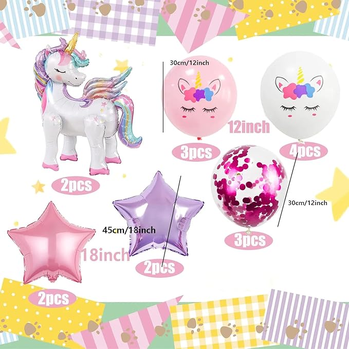 16 Pcs Unicorn Balloons Kit for Birthday Party Decorations 2 Self
