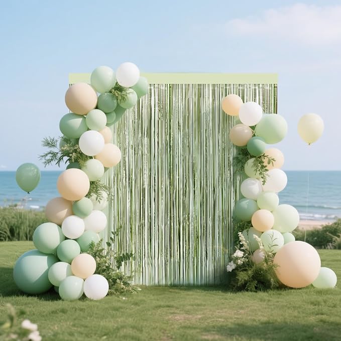 4 Packs Sage Green Foil Fringe Curtain, Light Green Glitter Metallic