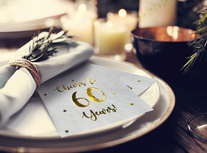 Cheers to 60 Years Cocktail Napkins | Happy 60th Birthday Decorations
