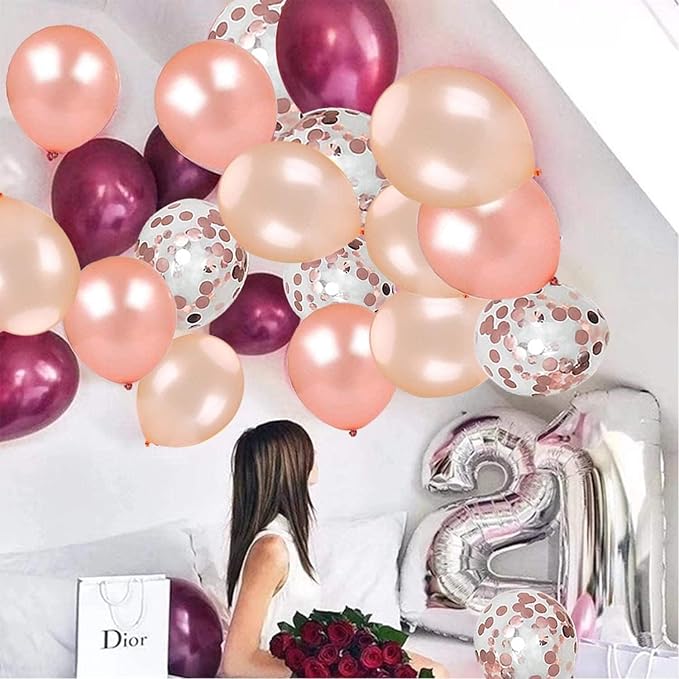 OuMuaMua Rose Gold Balloons Burgundy Balloons Kit, 62Pcs Burgundy