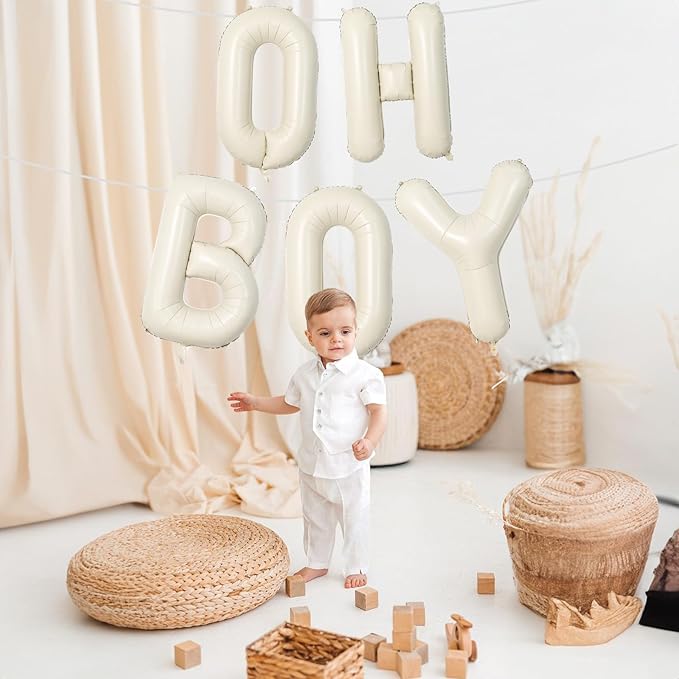 Large Beige Oh Boy Balloons, 40 Inch Cream White Sand OH BOY Balloon