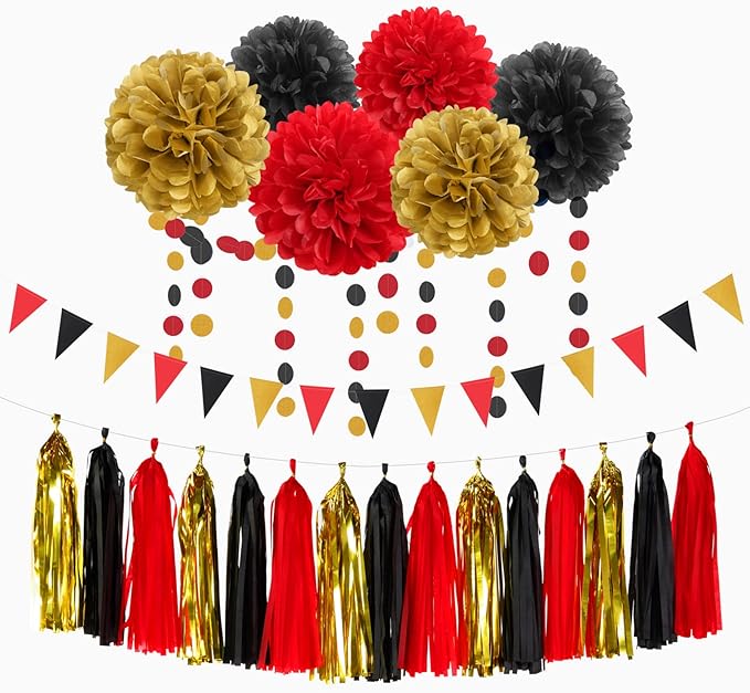 Red Black Gold Casino Theme Graduation Party Decorations 23pcs Kits