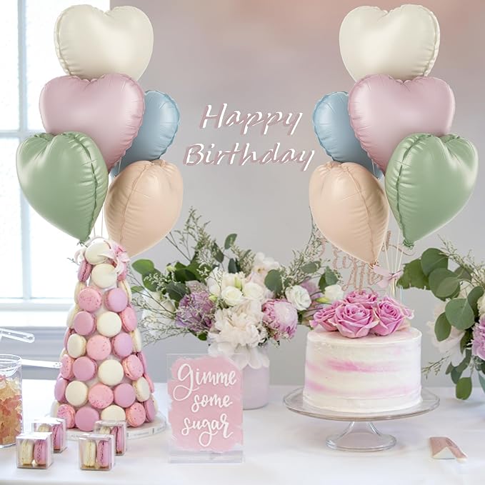 Pastel Colorful Heart Foil Balloons, 10PCS Assorted Rainbow Helium