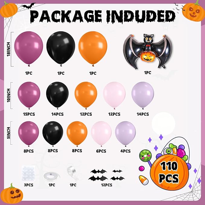 Halloween Balloon Arch Garland Pink Purple Balloons with Star Cute
