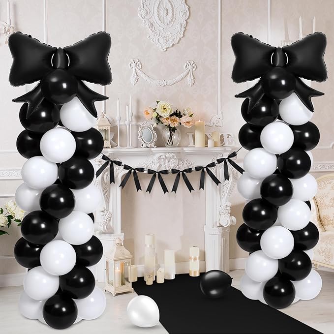 2 Sets Black White Bow Balloon Column Stand Kit Includes 2 Bows & 100