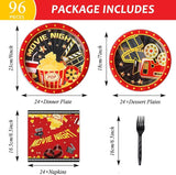 96 Pcs Movie Night Party Supplies Paper Plates Napkins Movie Party