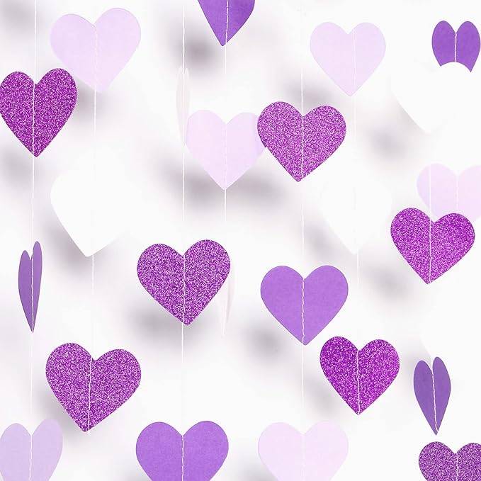 Purple Party Decoration Heart-Garland - 52Ft Purple Lavender White