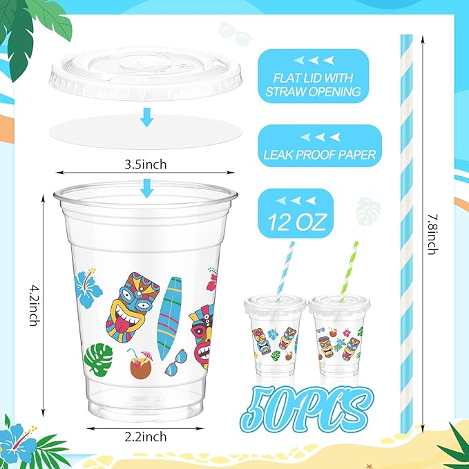 Hawaiian Party Decorations Cups 12 oz Luau Party Decorations Plastic