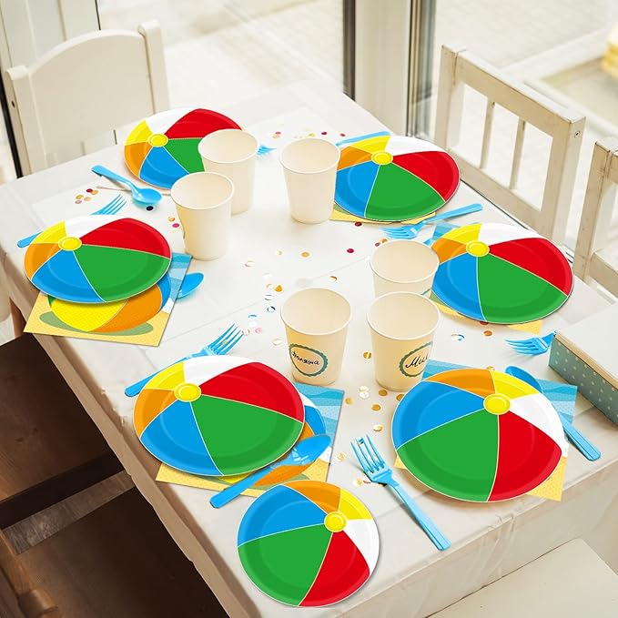 96 Pcs Beach Ball Party Supplies Tableware Summer Pool Ball Party