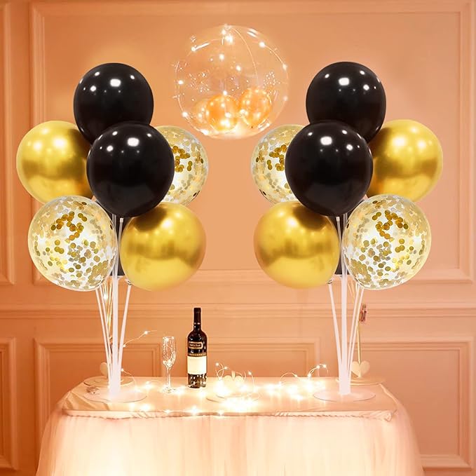 Black and Gold Party Decorations 4 Set Balloon Stand Table