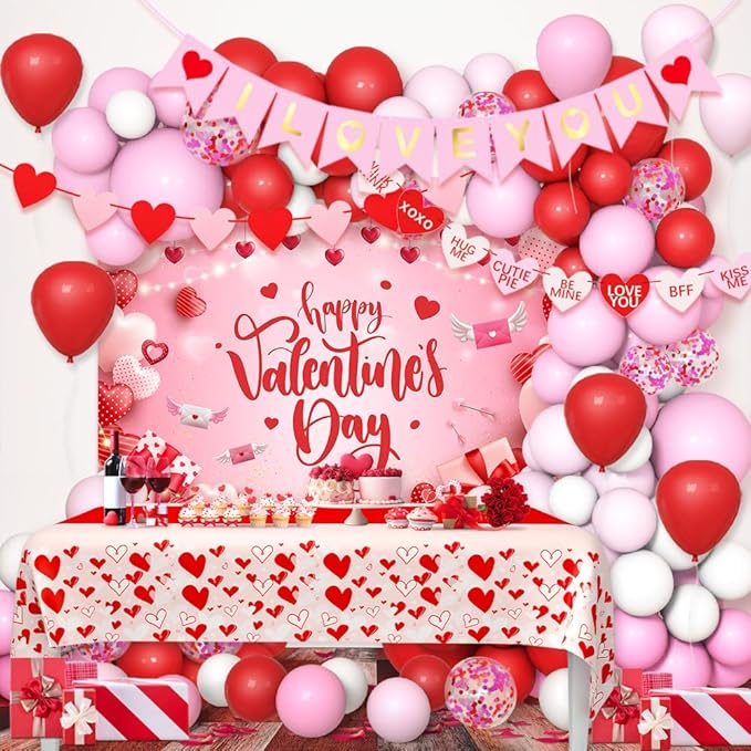 Valentine's Day Balloon Garland Arch Kit I Love You Banner Red Pink