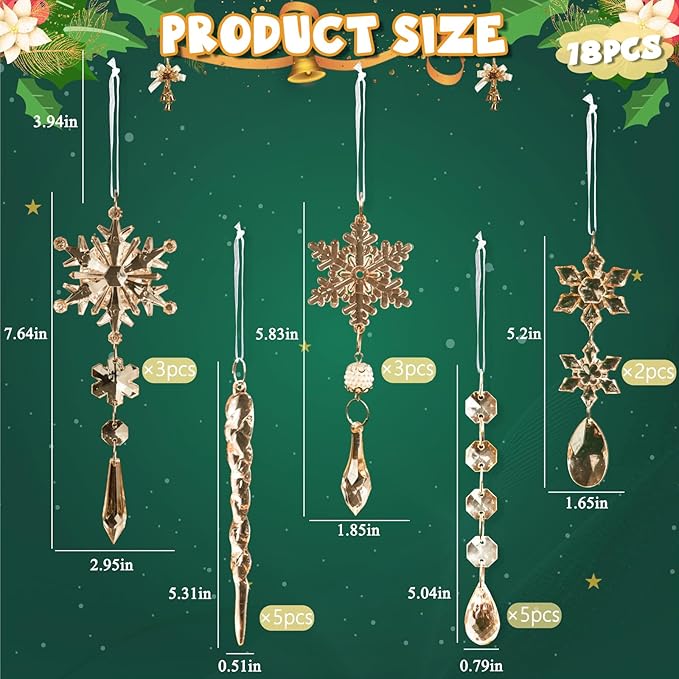 18pcs Crystal Christmas Ornaments for Christmas Tree Decorations-Champ