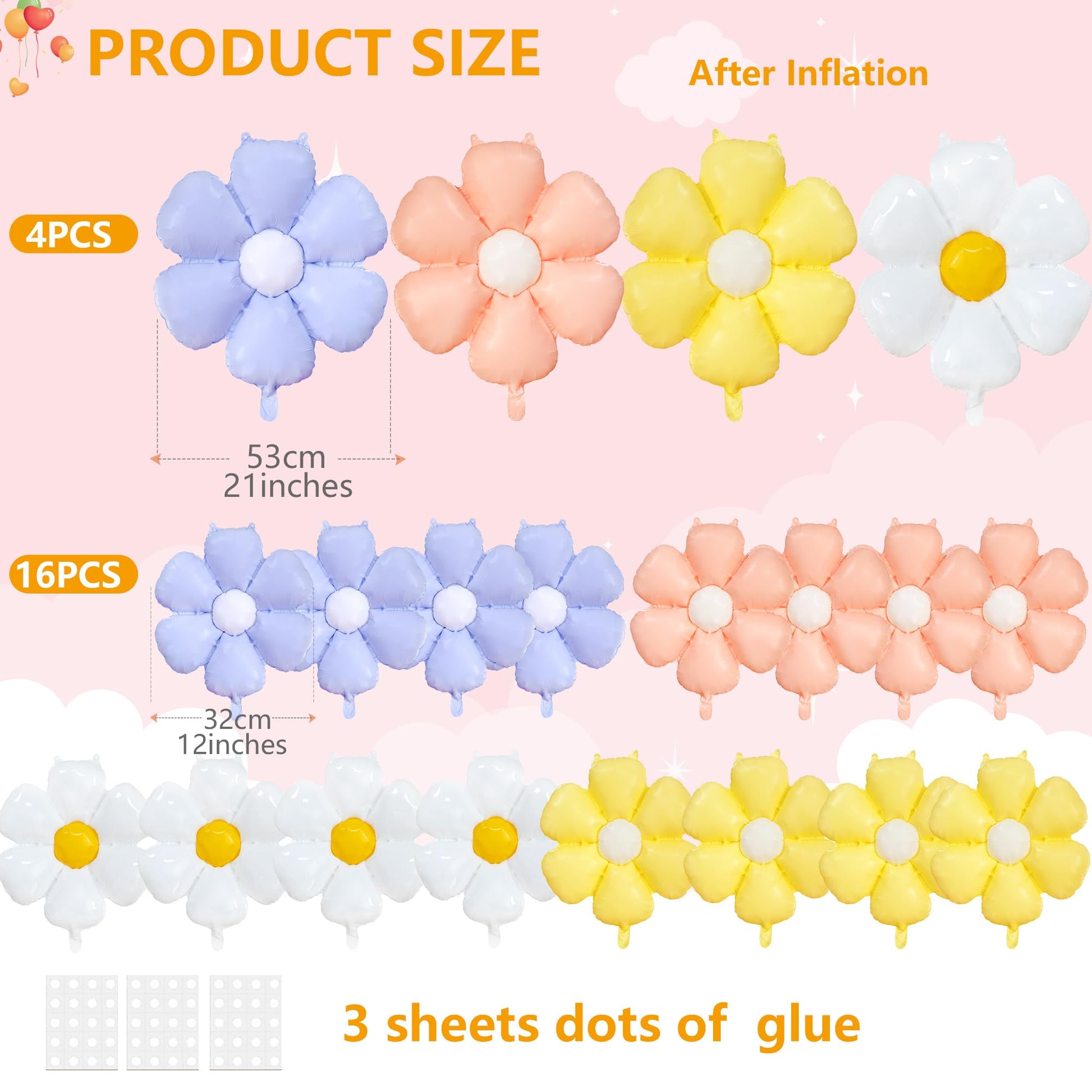EUVBOKW Daisy Flower Balloons,20 Pcs Colorful Foil Daisy Balloons for