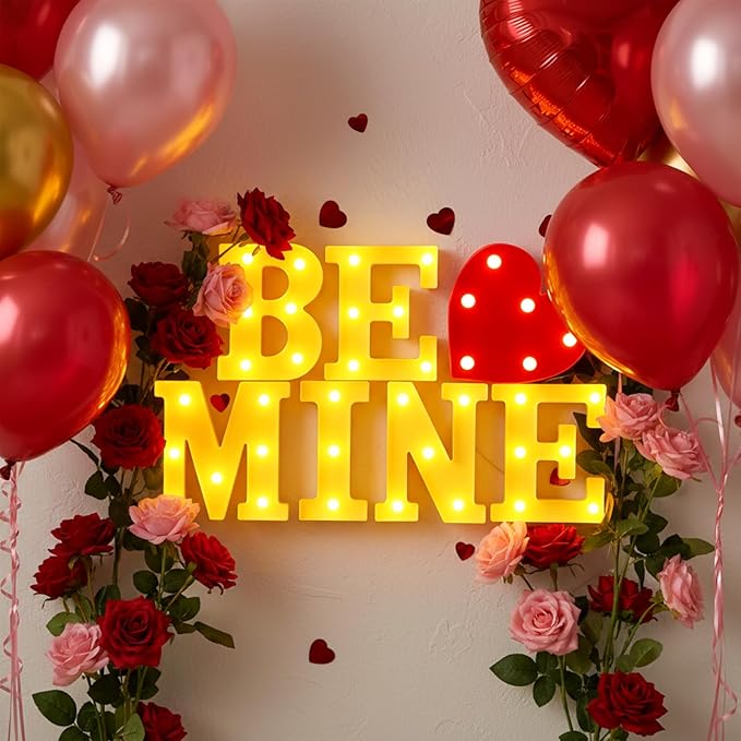Honoson 7 Pcs Valentines Day Decoration, Be Mine Light up Sign