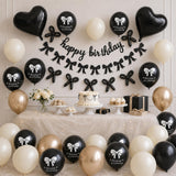 Black Gold Sand White Bow Birthday Decorations, Coquette Party Decor