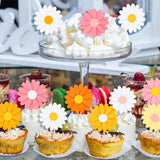 Henoyso 48 Pcs Daisy Cupcake Toppers Groovy Spring Flower Cake Topper