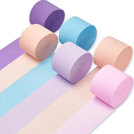 PartyWoo Crepe Paper Streamers 6 Rolls 492ft, Pack of Peach, Purple,