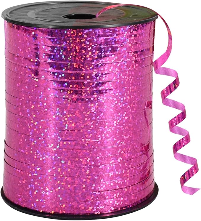 BEISHIDA 500 Yards Hot Pink Crimped Curling Ribbon Shiny Metallic