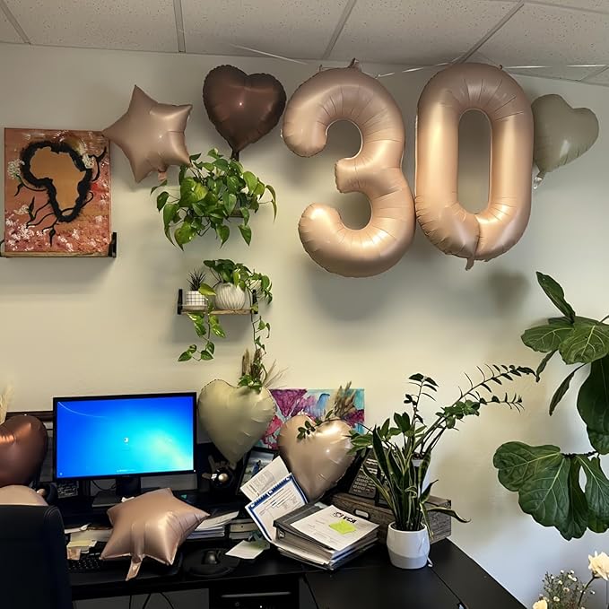 35th Birthday Decor, Cream Brown Tan Helium Number 35 Balloon, Heart