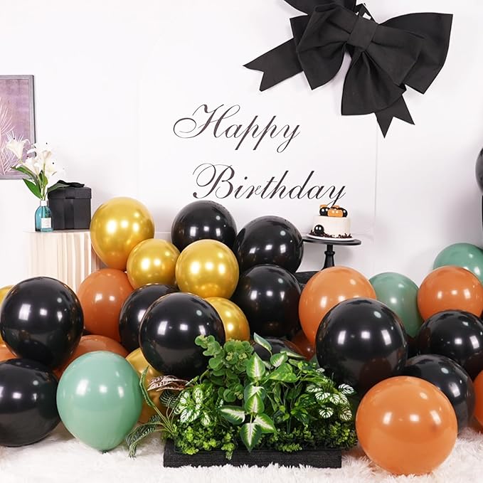 Black Green Bronw Balloons, 60pcs 12Inch Black and Green Bronw Gold