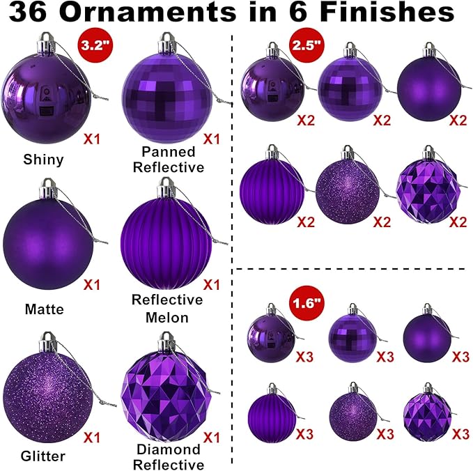 Purple Christmas Ornaments - Christmas Tree Decorations Shatterproof