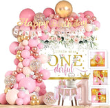 Baby Girl 1st Birthday Decorations Supplies Balloon Boxes Pink Gold