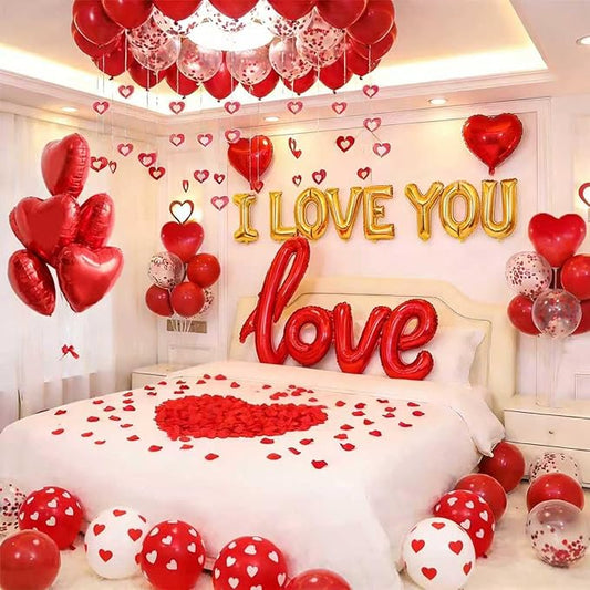 1060PCS Valentine's Day Balloons Kit with 1000 Pcs Silk Rose Petals