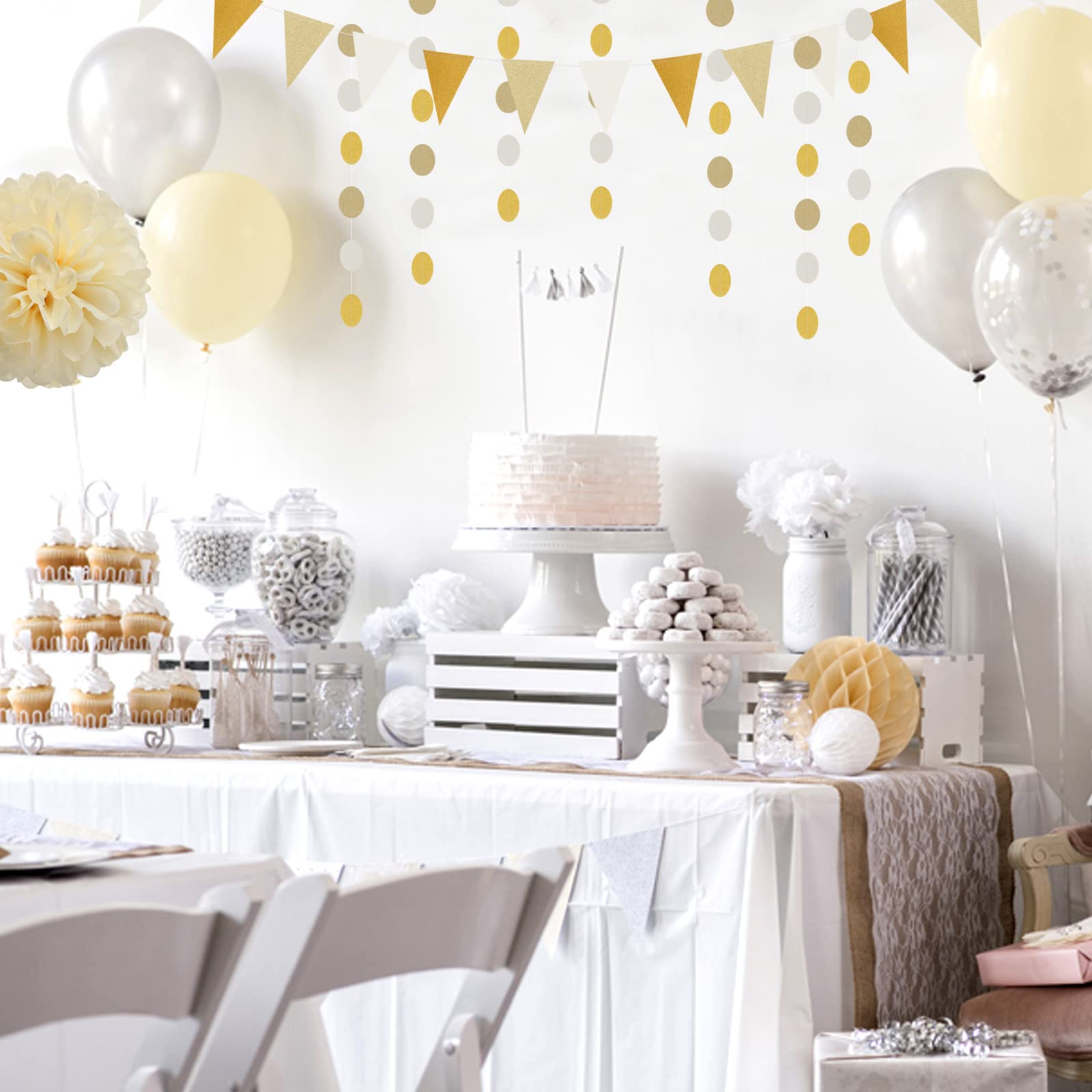 White Gold Champagne Party Decorations - 23pcs Tissue Pom Poms