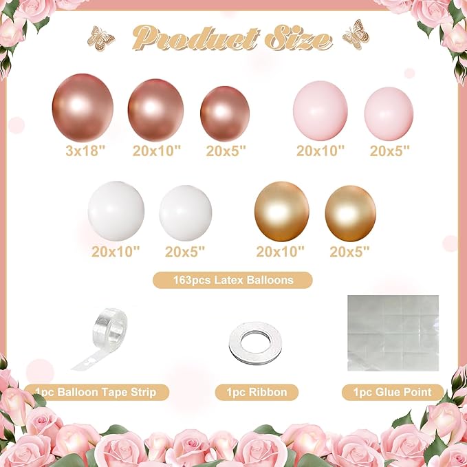 Rose Gold Pink Balloon Arch Kit 163 Pcs rose gold Balloon Garland