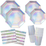 Iridescent Party Supplies - Disposable Paper Plates, Cups and Napkins