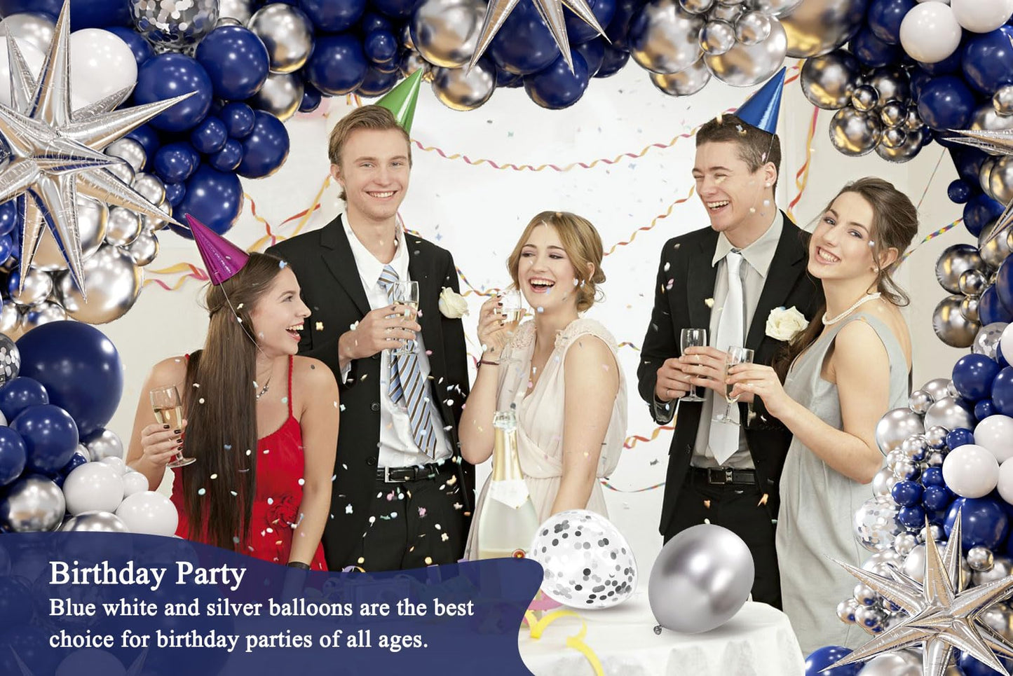 130pcs Navy Blue and Silver Balloon Garland Arch Kit with 3pcs Silver