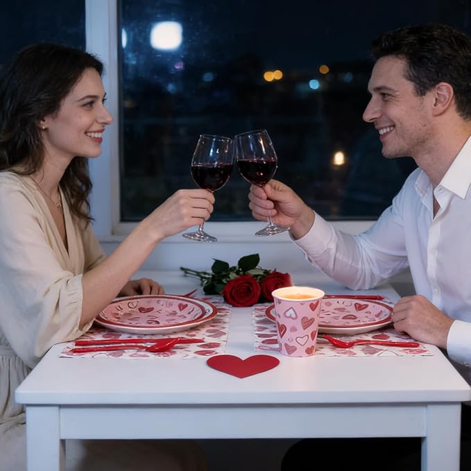 Valentine's Day Disposable Party Tableware 177pcs for 25 Guests