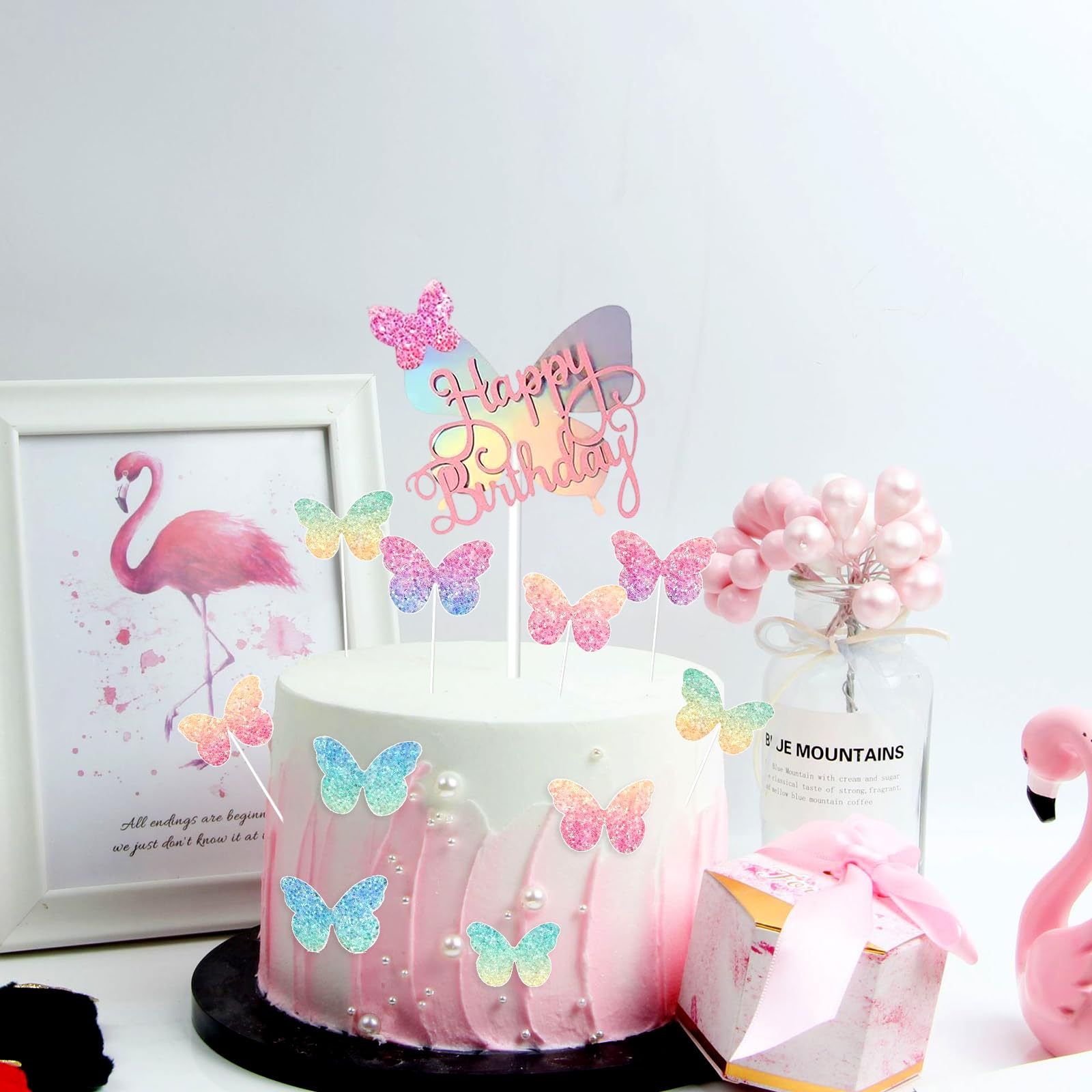 11 Pieces Butterfly Cake Toppers With Happy Birthday Cake Toppers 3D