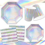 Iridescent Party Supplies - Disposable Paper Plates, Cups and Napkins