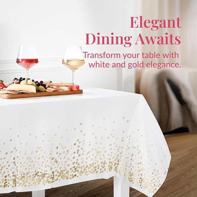 Prestee 12-Pack White and Gold Tablecloth - 54x108 Inch - Disposable