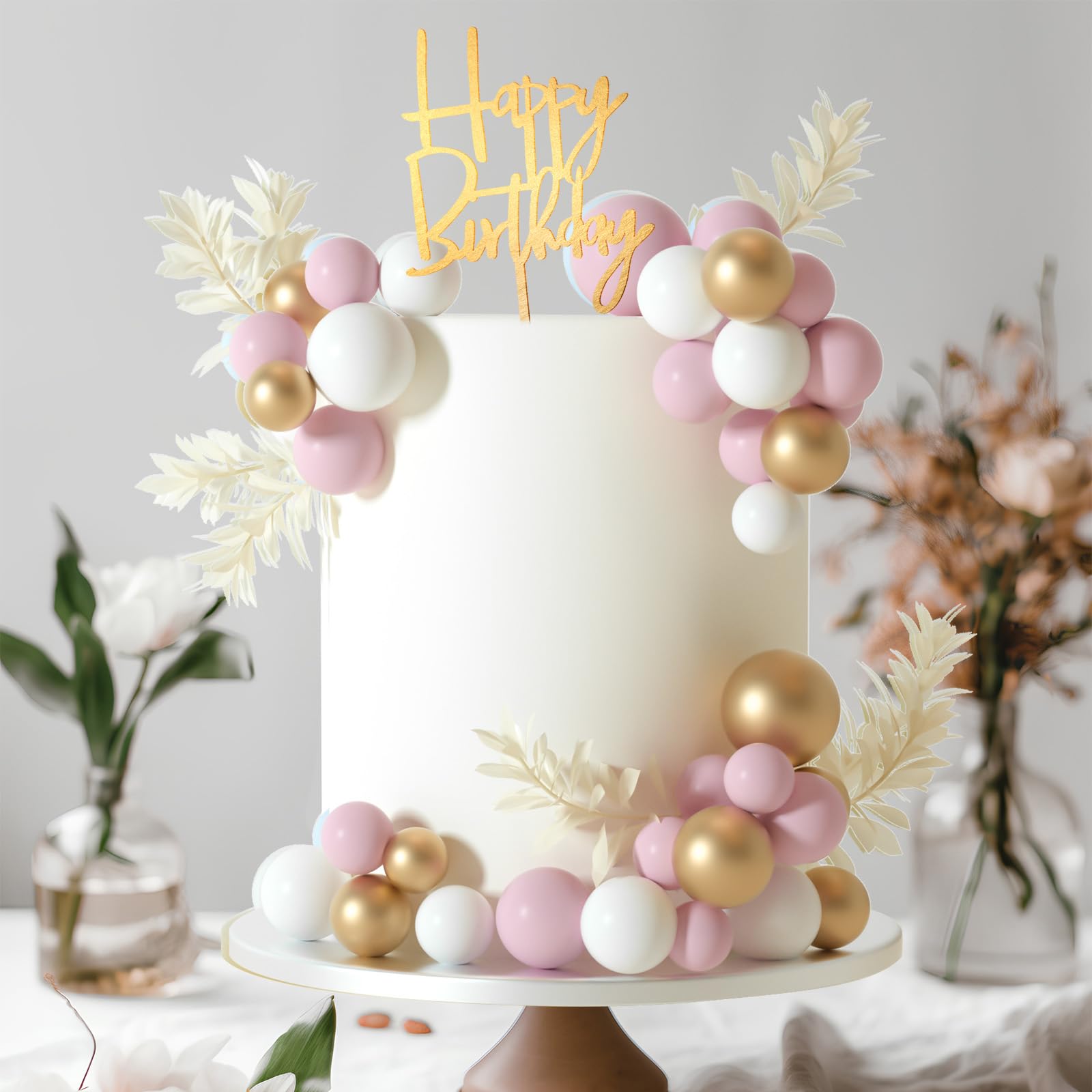 MIAHART Ball Cake Toppers Boho Grass Cake Topper Ball Cake Insert Whit
