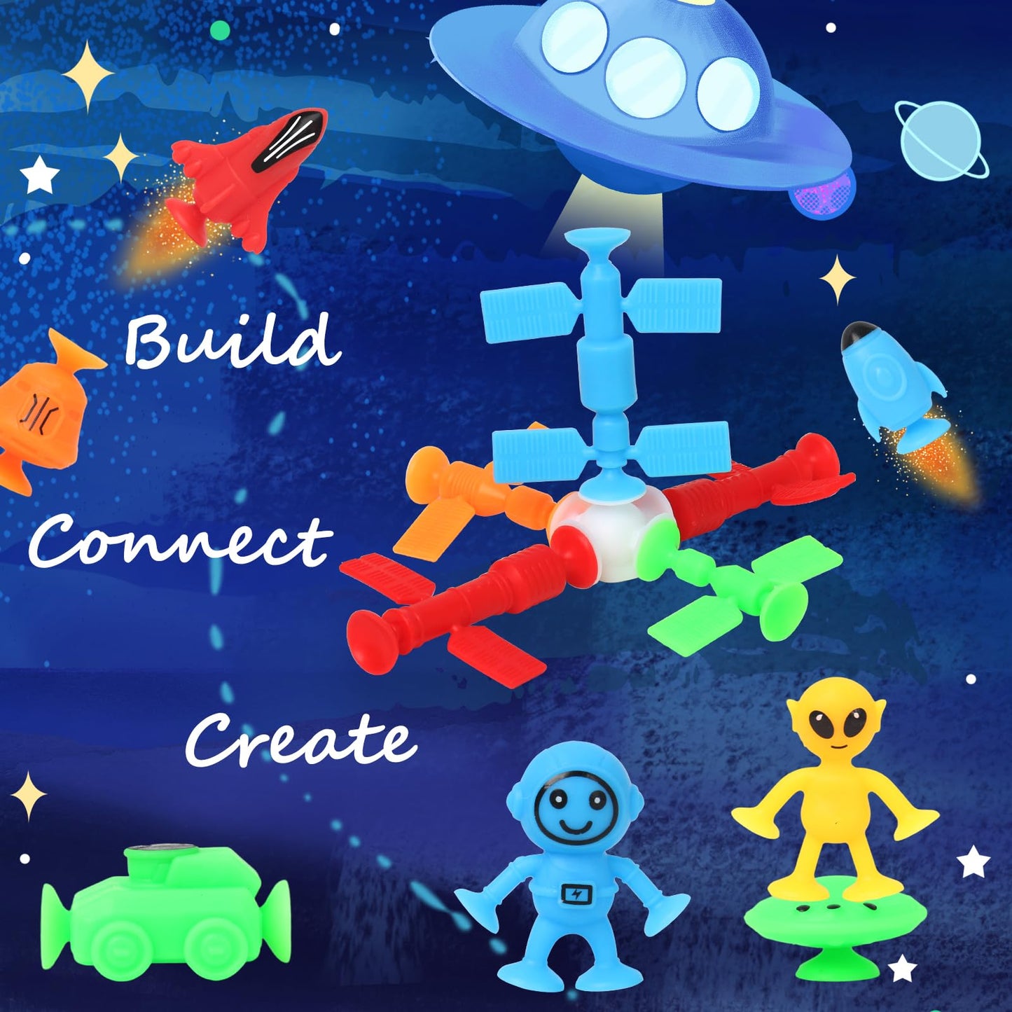 Suction Bath Toys for Kids, 20 Pcs No Hole Outer Space Bath Toy with