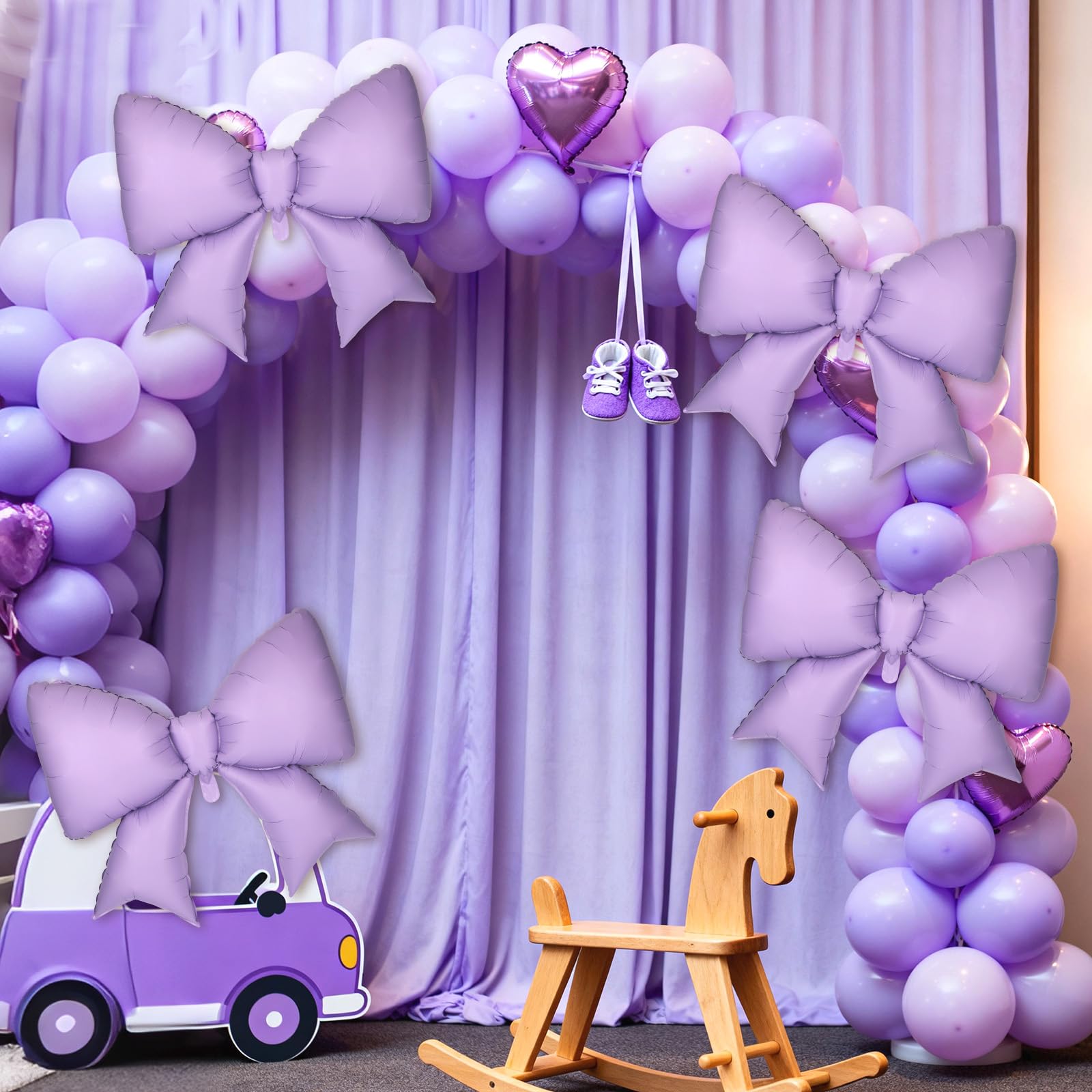 4Pcs Giant Bow Balloons, 97.5cm/38in Big Elegant Coquette Theme Purple